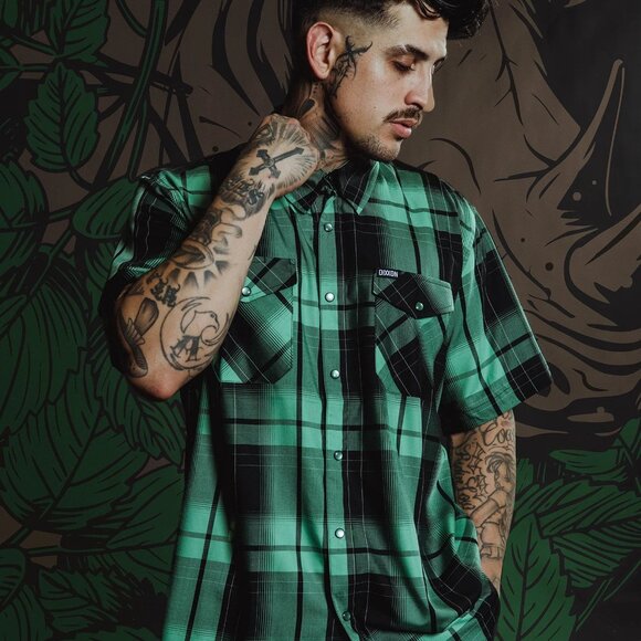 DIXXON Green and Black Plaid Casual Button Down Shirt - Picture 5 of 6